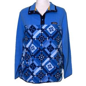 Lands End Women’s Cozy Fleece Pullover Snap Neck Long Sleeve Cabin Core Lg NEW